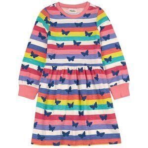 NWT Hatley Rainbow Stripe Skater Dress With Butterfly Pattern Girls Size 7